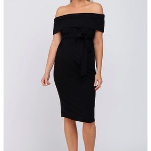 Black Folded Off Shoulder Waist Tie Midi Dress - Never Worn